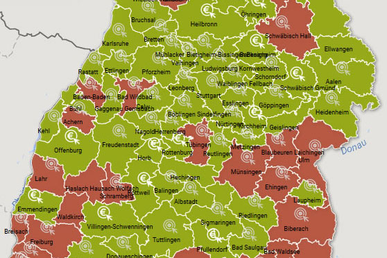 Karte Baden-Württemberg mit Planungsbereichen